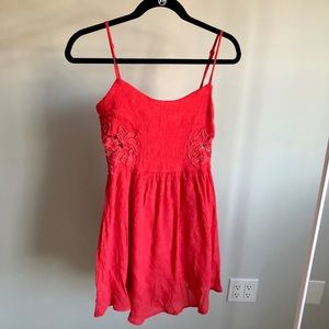 New coral skater lace flowy mini dress cute